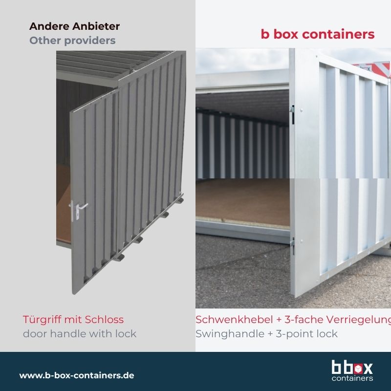 Schnellbaucontainer QuickBox Schwenkhebel und 3-fach Verriegelung von b box containers